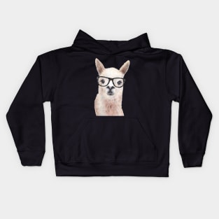 Hipster Llama Wearing Glasses Funny Drawing Kids Hoodie